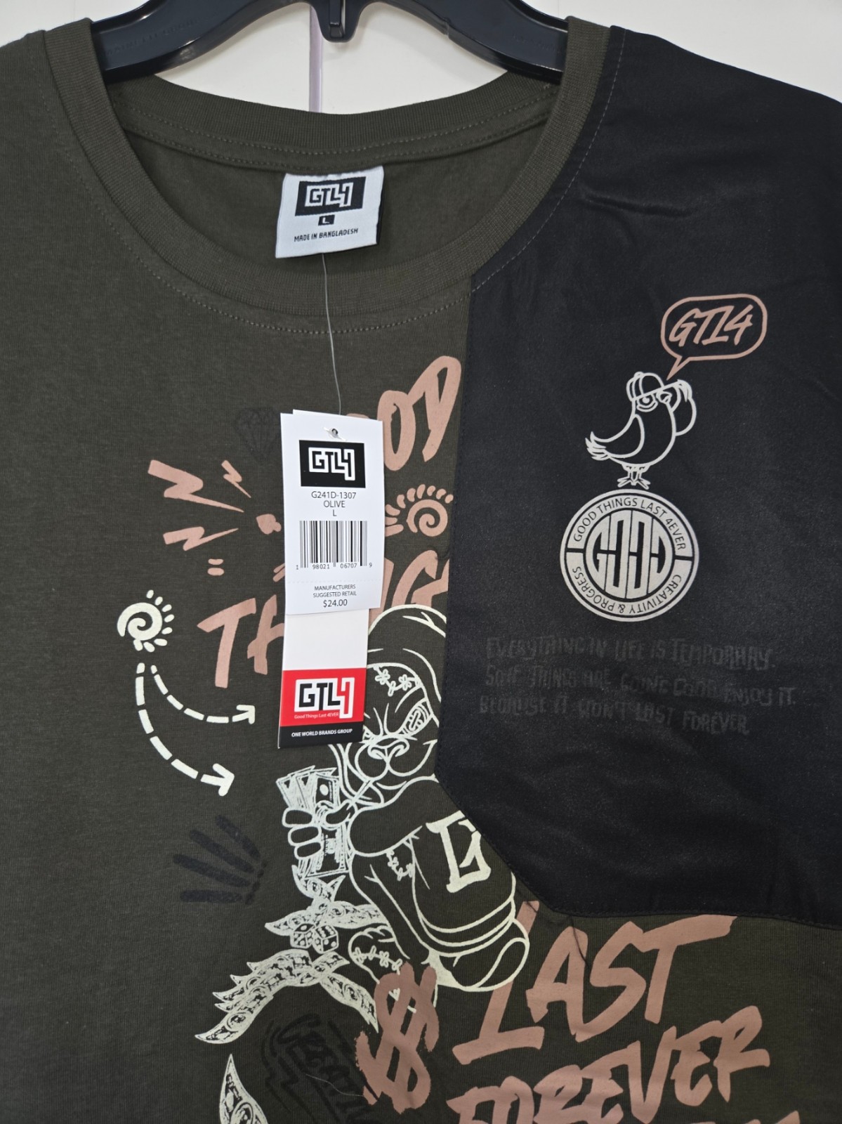 GTL4 Good Things Last Forever Graphic T Shirt Mens Large Olive Green Streetwear gallery