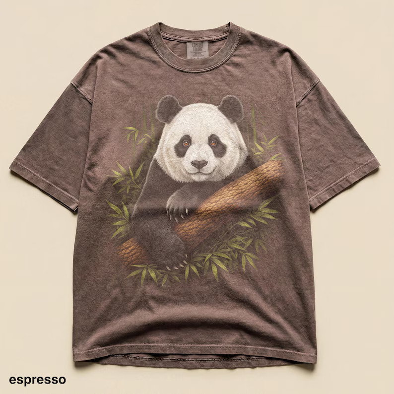 Retro Bamboo Panda Comfort Tee Asian Style Graphic Shirt Men Women gallery