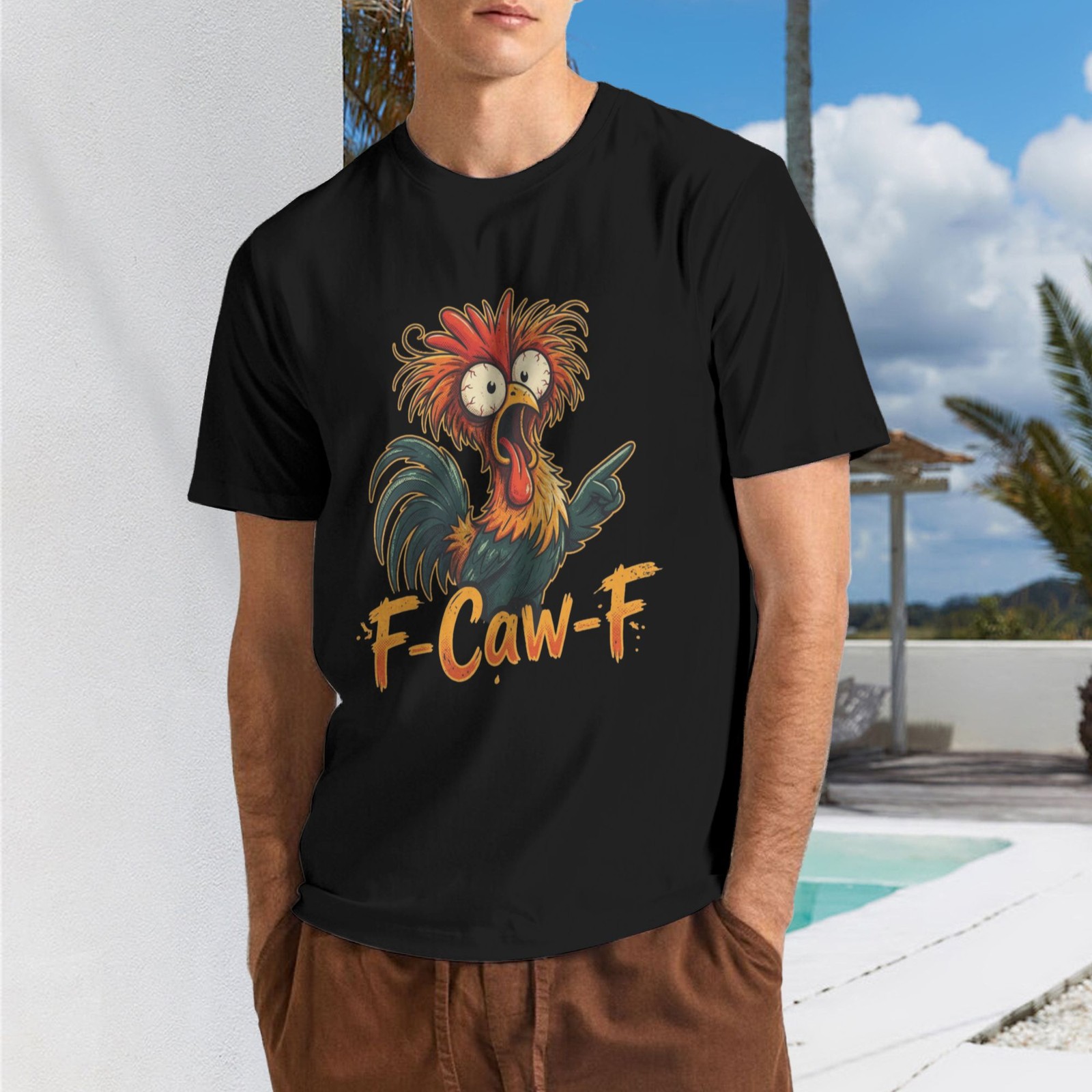 Unisex 100% Cotton T-Shirt Short Sleeve Crew Neck Funny F-Caw-F Chicken FCAWF gallery