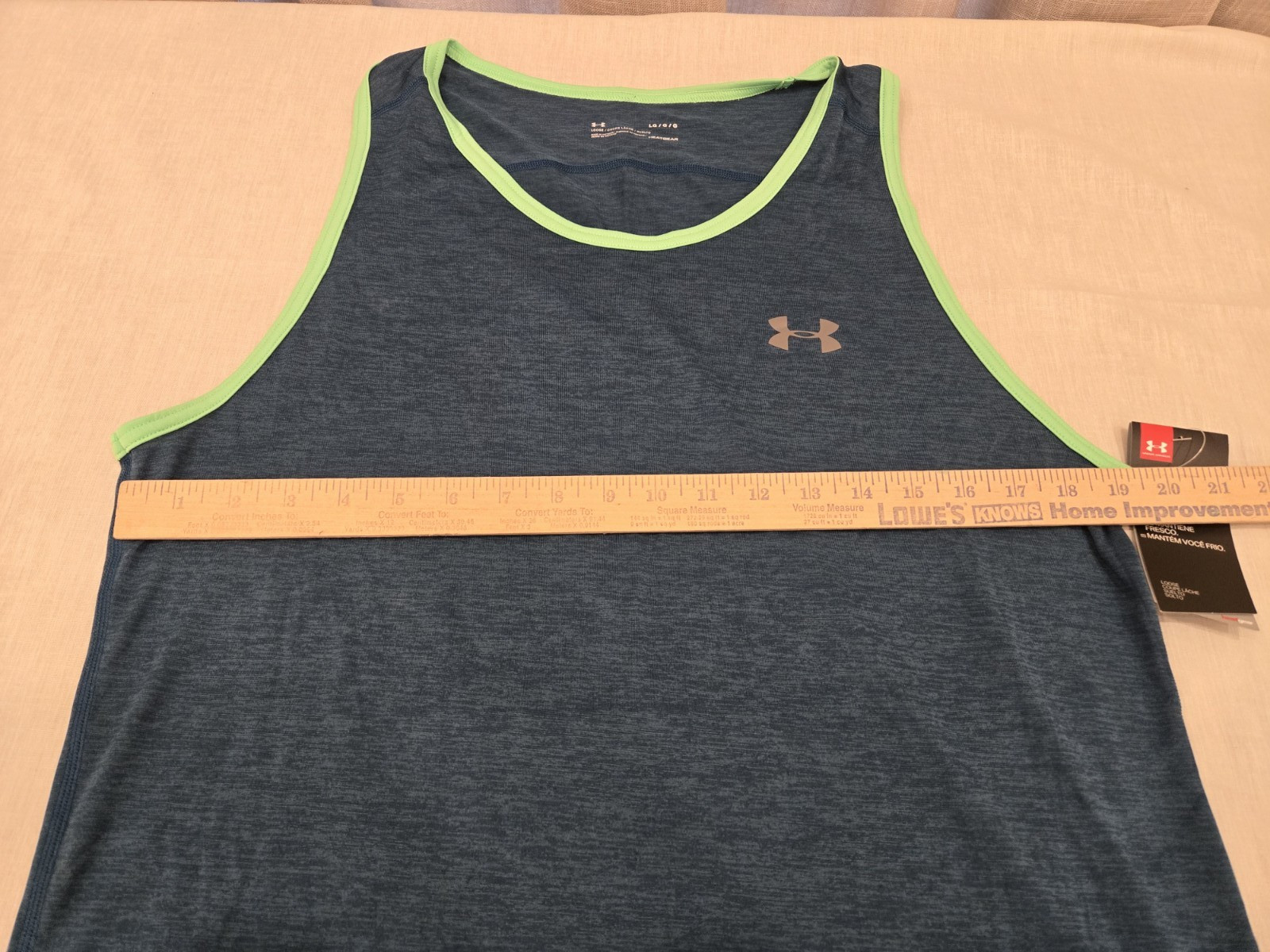 Sz L Under Armour Tech Tank HeatGear Dark Teal/Green Sleeveless Workout Shirt gallery