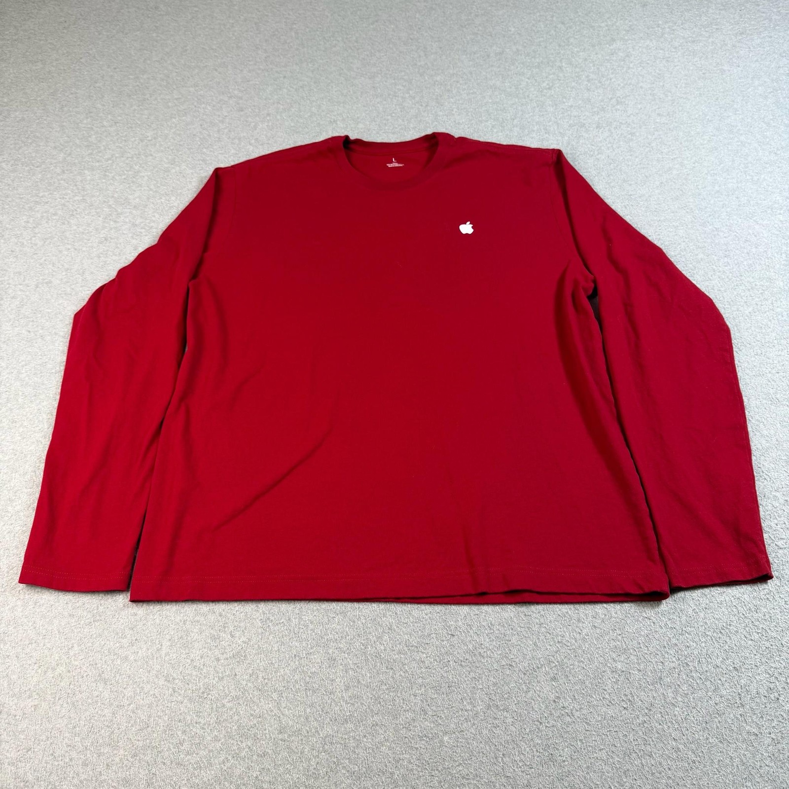 Apple Shirt Mens Large Red Long Sleeve Apple Logo Tee Tagless Crewneck Top Comfy
