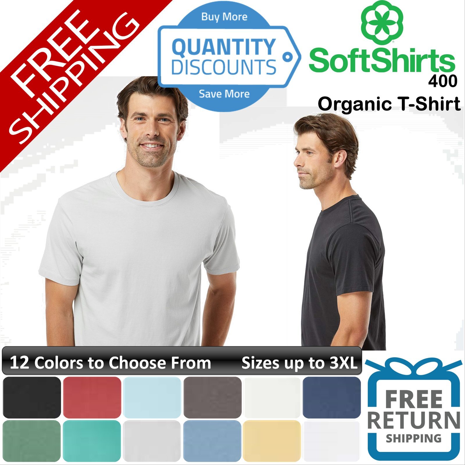 🔥 Softshirts Men Organic T-shirt combed ring-spun cotton Up To 3XL 400 gallery