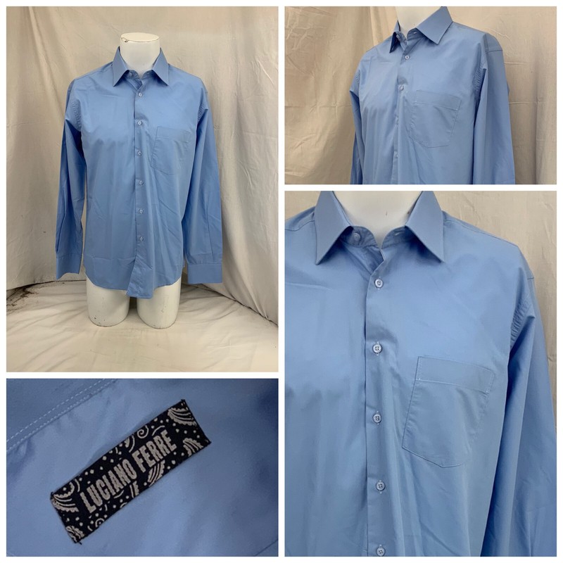 Luciano Ferre Men Shirt 16 35 Blue Cotton Poly Made In Turkey Worn 1x YGI O1-149