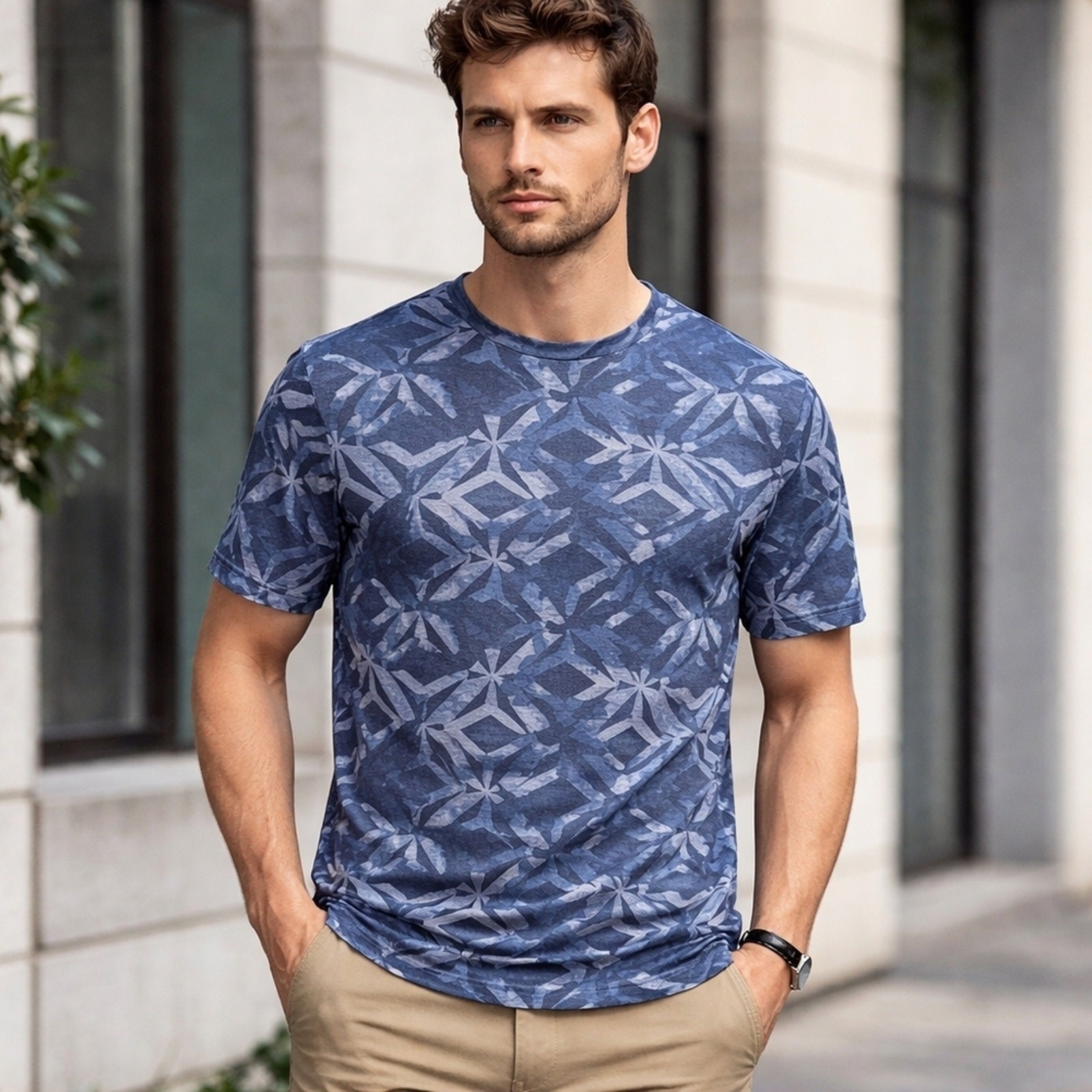Ted Baker London Mens Blue Geometric Print Short Sleeve T Shirt Large Tee gallery