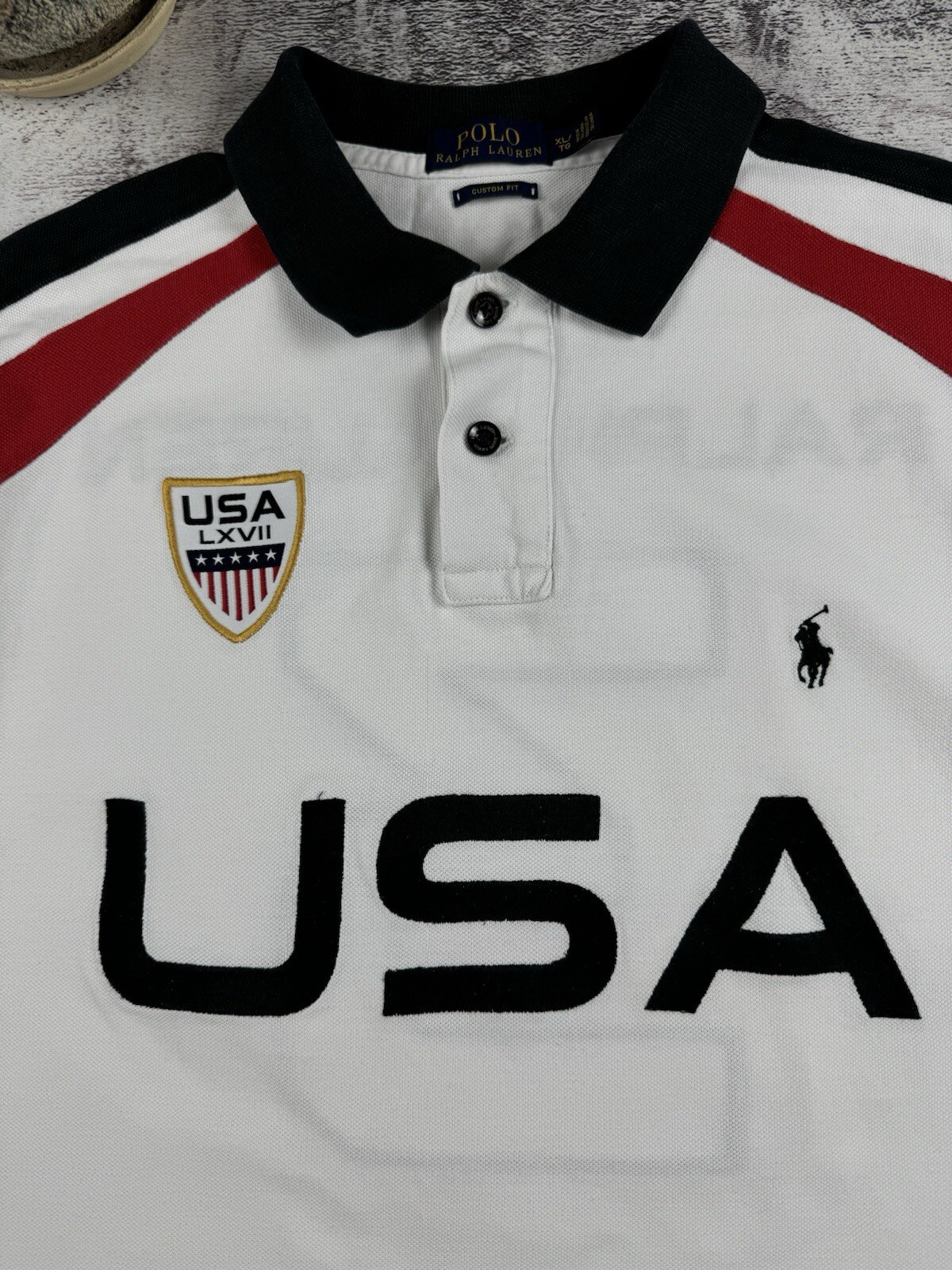 Vintage Polo Ralph Lauren USA Flag Hip Hop Rap Big Pony White Y2K T Shirt Tee gallery