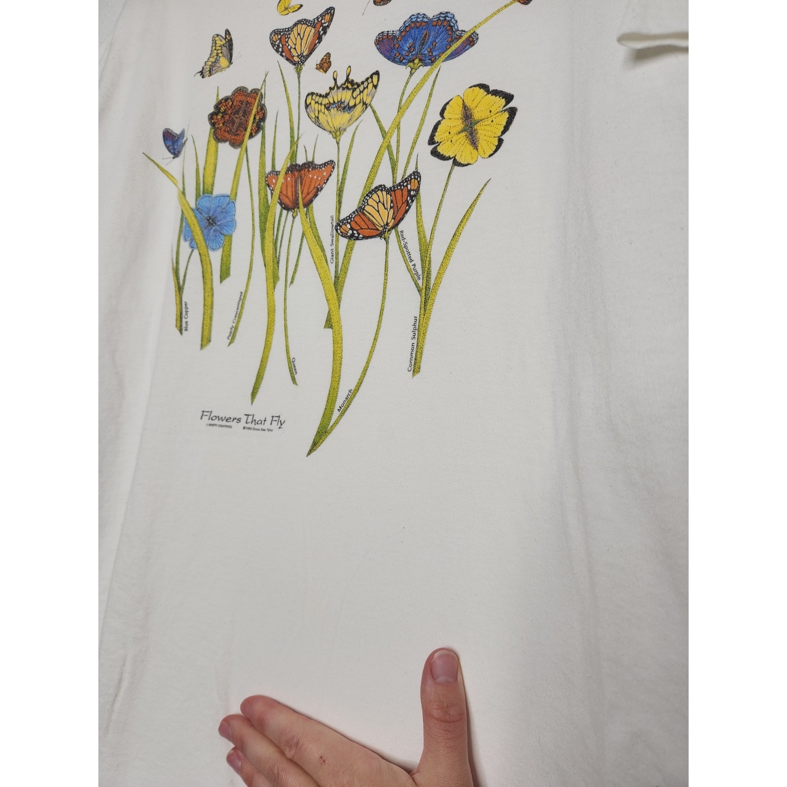 Vintage Butterfly Nature Art Flowers Garden 90s Organic Cotton Medium gallery