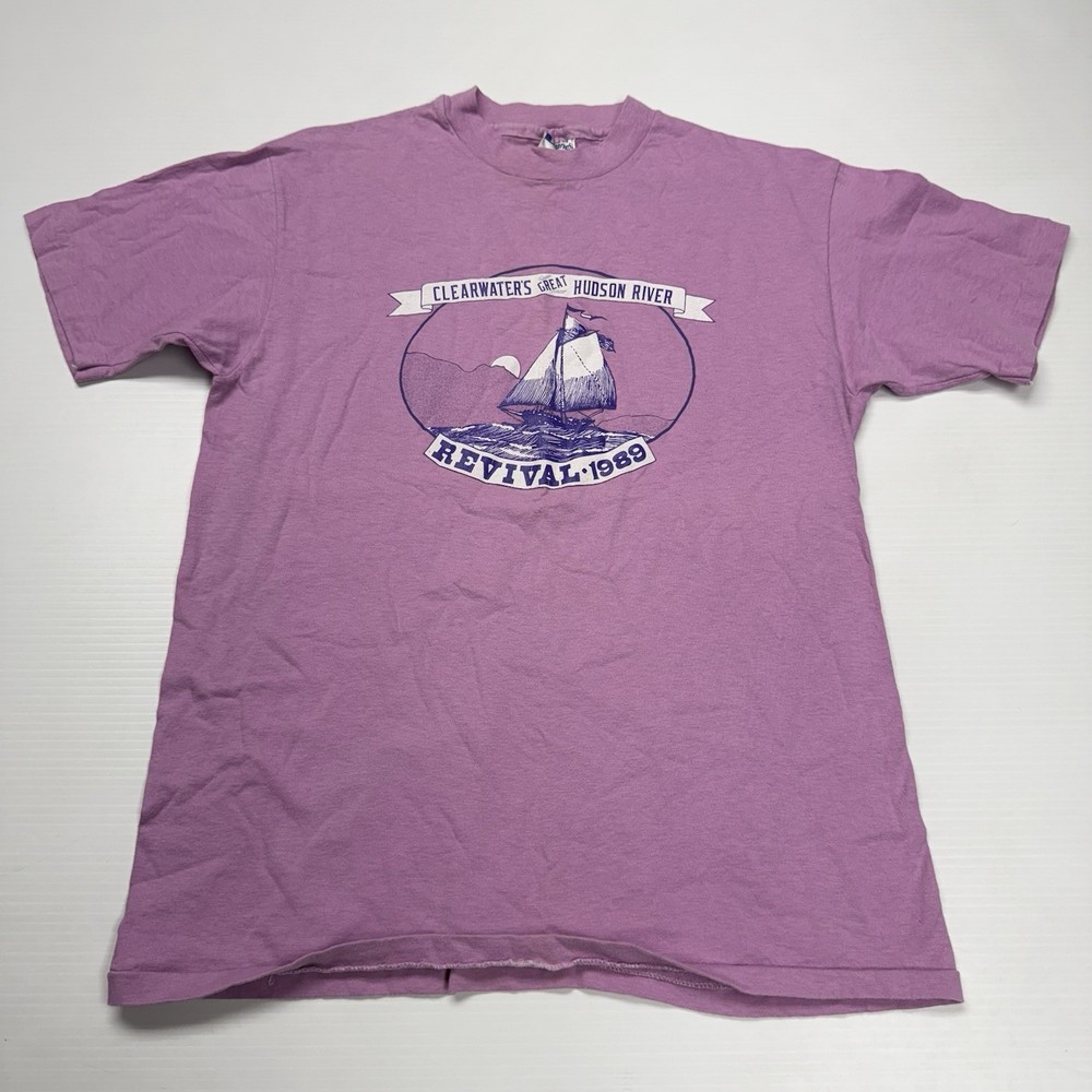 Vtg 1989 Clearwaters Great Hudson River Revival Music Festival Mens Shirt L Pink