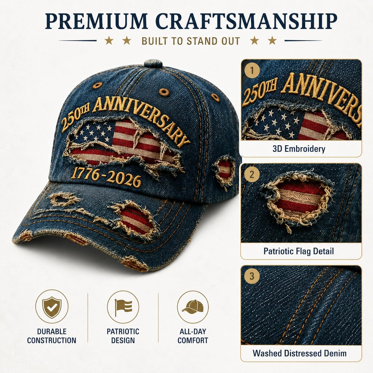 USA 250th Anniversary Hat 1776-2026 – 250 Anniversary USA Hat America 250 Hat... gallery