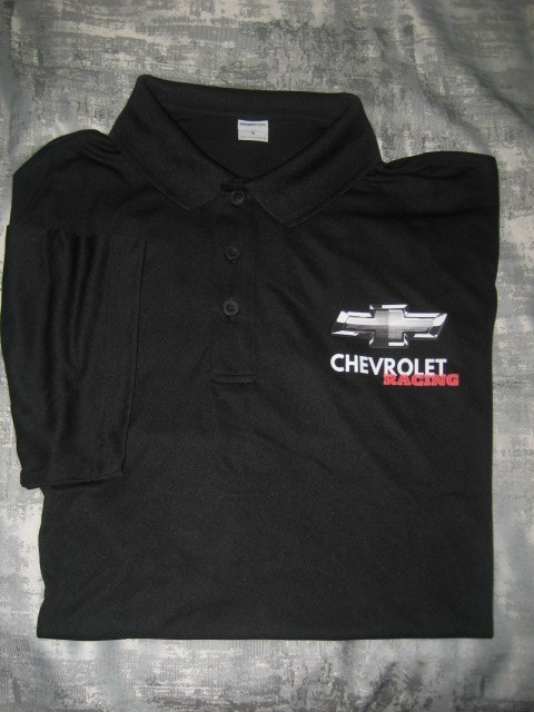 Men's Polo golf style collared black 3 button Chevrolet Racing design shirt New gallery