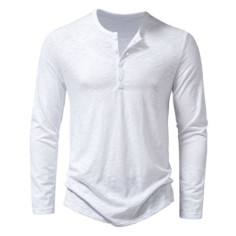 Cotton Henley Neck Shirt-Long Sleeve Button Top Tees Men's Casual Autumn Fashion gallery