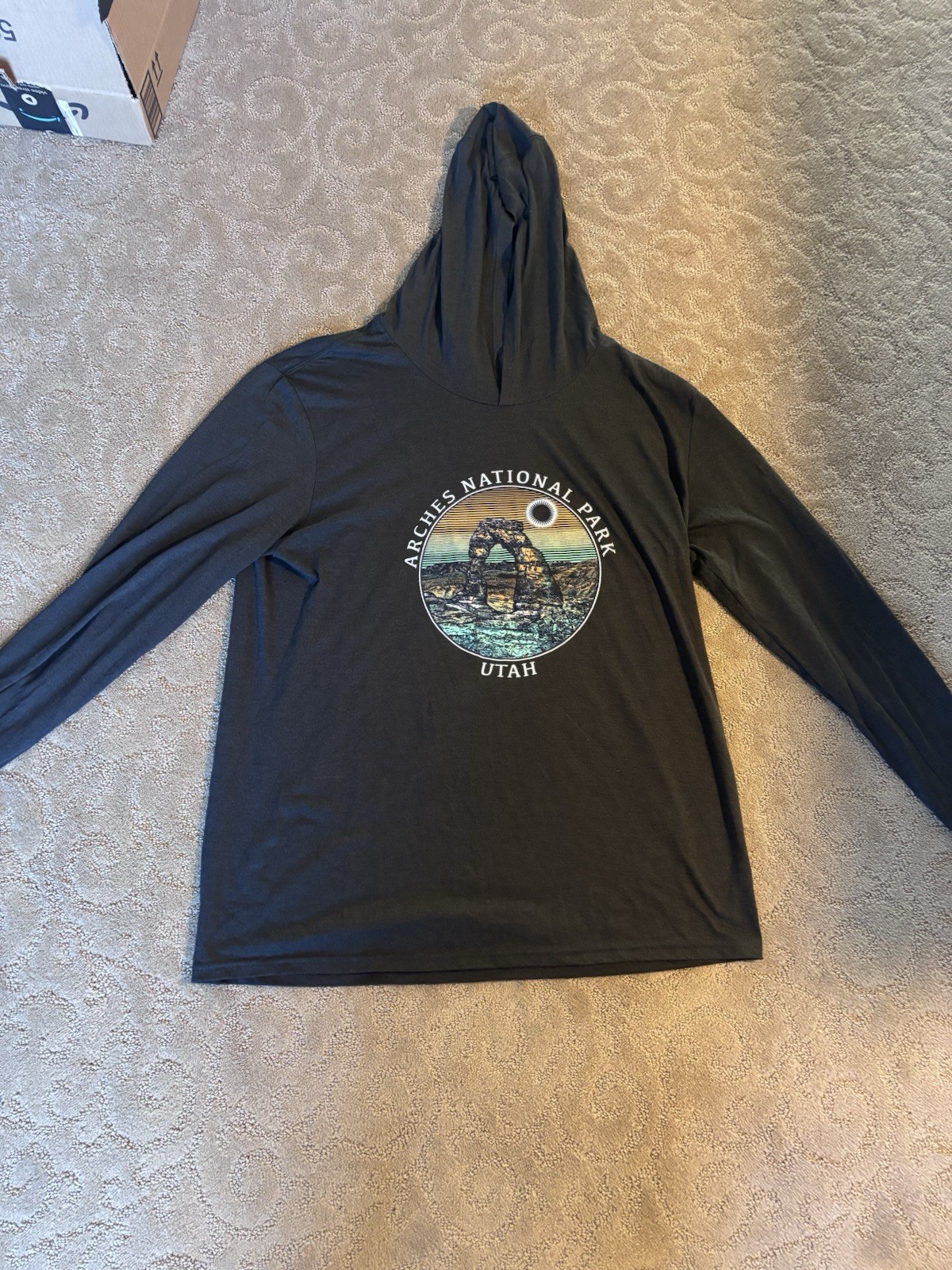 Long Sleeve Hooded T-Shirt, Men’s Size Extra Large, Dark, Navy Blue In Color gallery