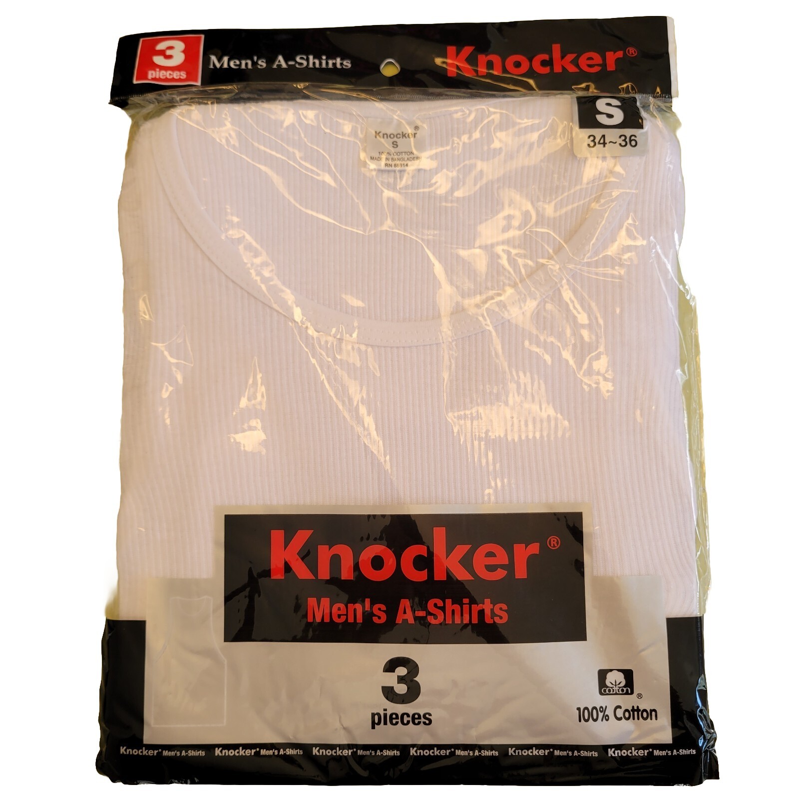 3 Pc Men 100% Cotton A-Shirt Tank Top Ribbed Undershirt White Muscle By Knocker