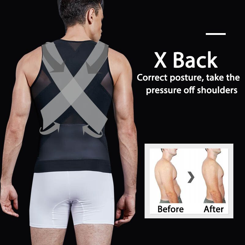 Men's Zipper Body Shaper Toning T-Shirt Ultra Durable Vest Compression Underwear gallery