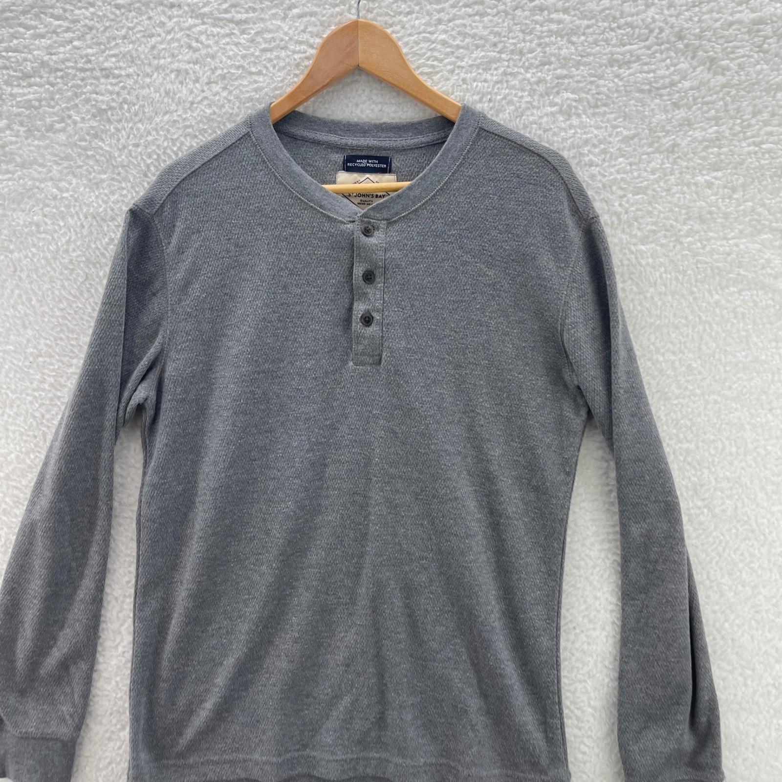 St Johns Bay Shirt Mens M Gray Waffle Knit Thermal Henley Grunge Y2K Granola gallery