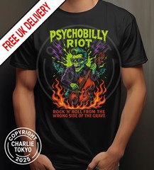 Psychobilly Riot T-shirt Rock & Roll Greaser Rockabilly Gig Party Cramps Horror