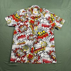 Oh Snap Drill Clothing Comic Pop Art Shirt Mens M Stretch Button Up Bang Pow
