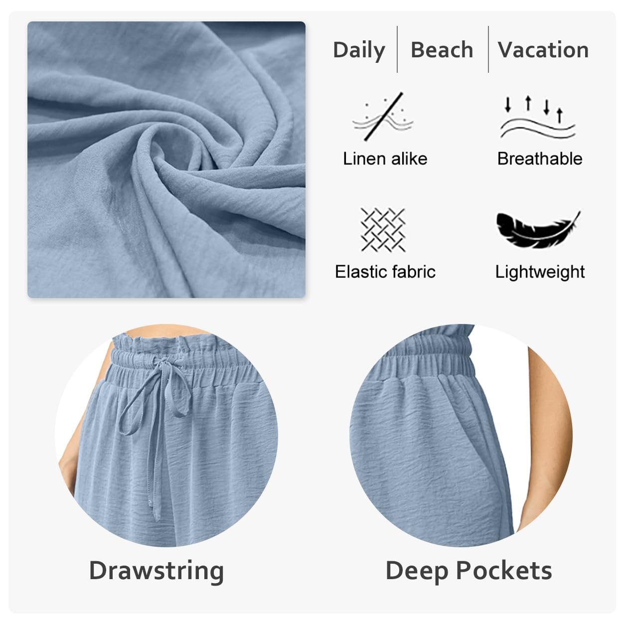 Women Wide Leg High Waisted Tie Belt Pockets Summer 2025 Vacation Pants Loose gallery
