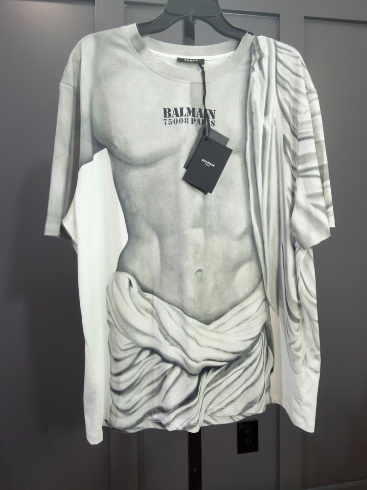 NWT Balmain Paris Torso Graphic T-Shirt Draped Ruched Detail Men’s XXL MSRP $395