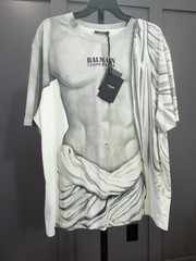 NWT Balmain Paris Torso Graphic T-Shirt Draped Ruched Detail Men’s XXL MSRP $395