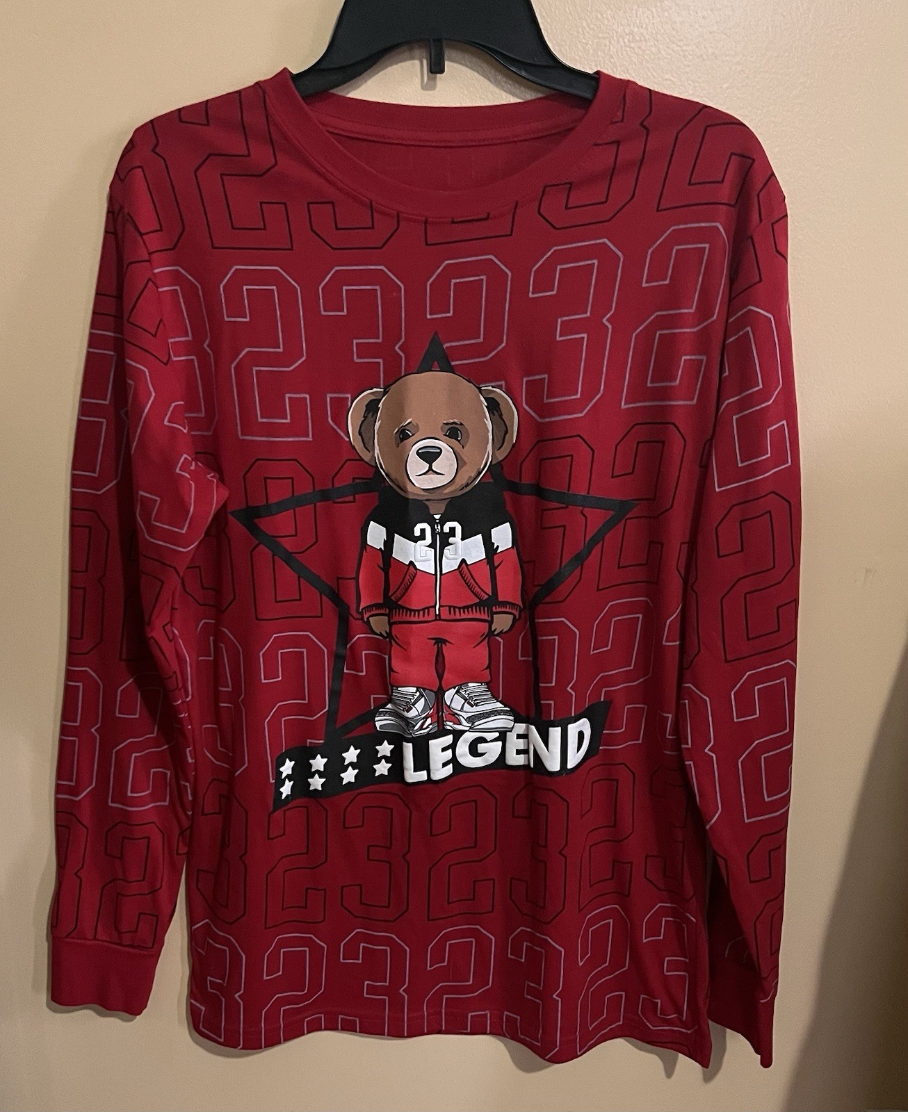 LAUNDER LEGEND Bear Design 23 Mens Medium Tees Long Sleeve Red Round Neck