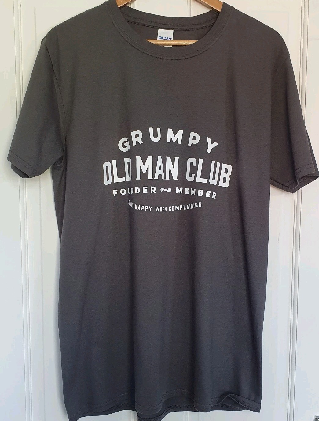 GILDAN Softstyle T-Shirt Grumpy Old Man Club UK L Grey Ringspun L30″ Vgc