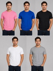 Men’s 5 Pack Plain Cotton Jersey Short Sleeve T-Shirts Regular Fit Crew Neck