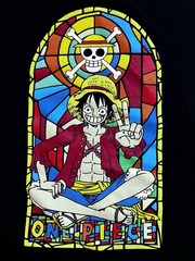 One Piece Stained Glass Window Monkey D. Luffy Black T-Shirt Size Large EUC