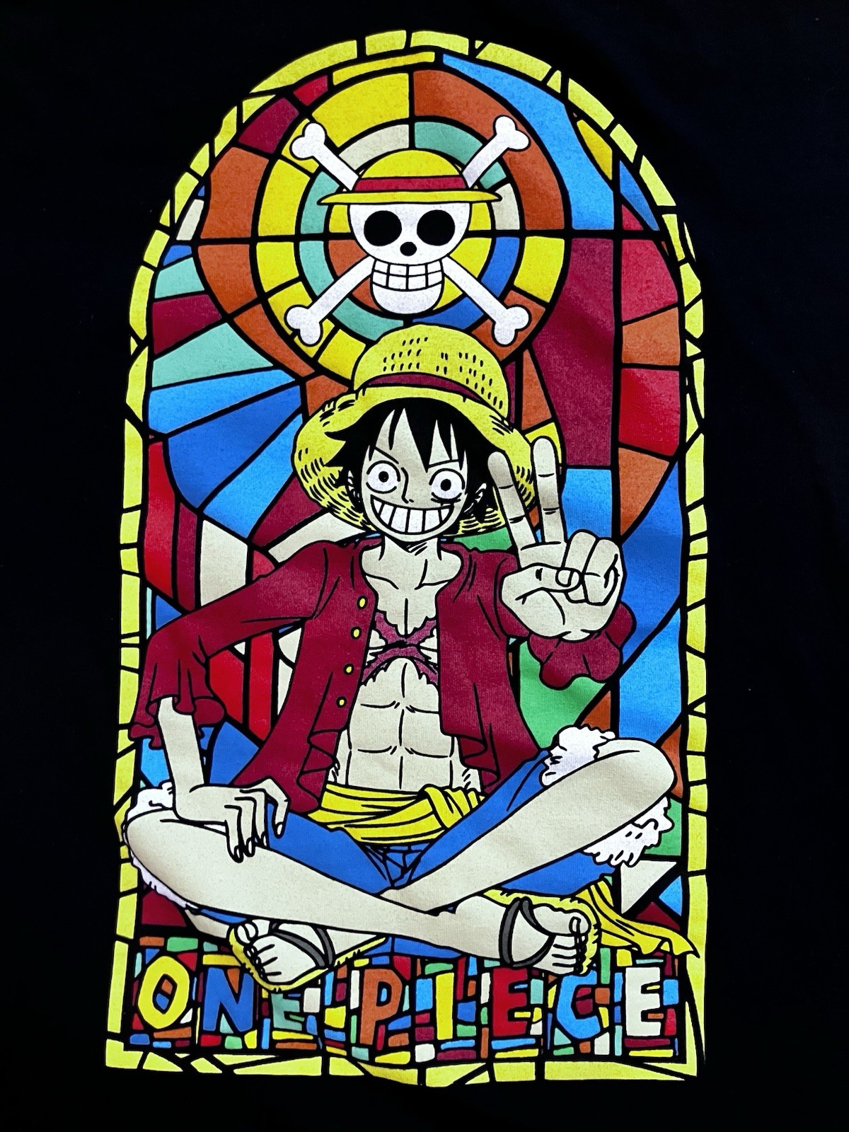 One Piece Stained Glass Window Monkey D. Luffy Black T-Shirt Size Large EUC gallery