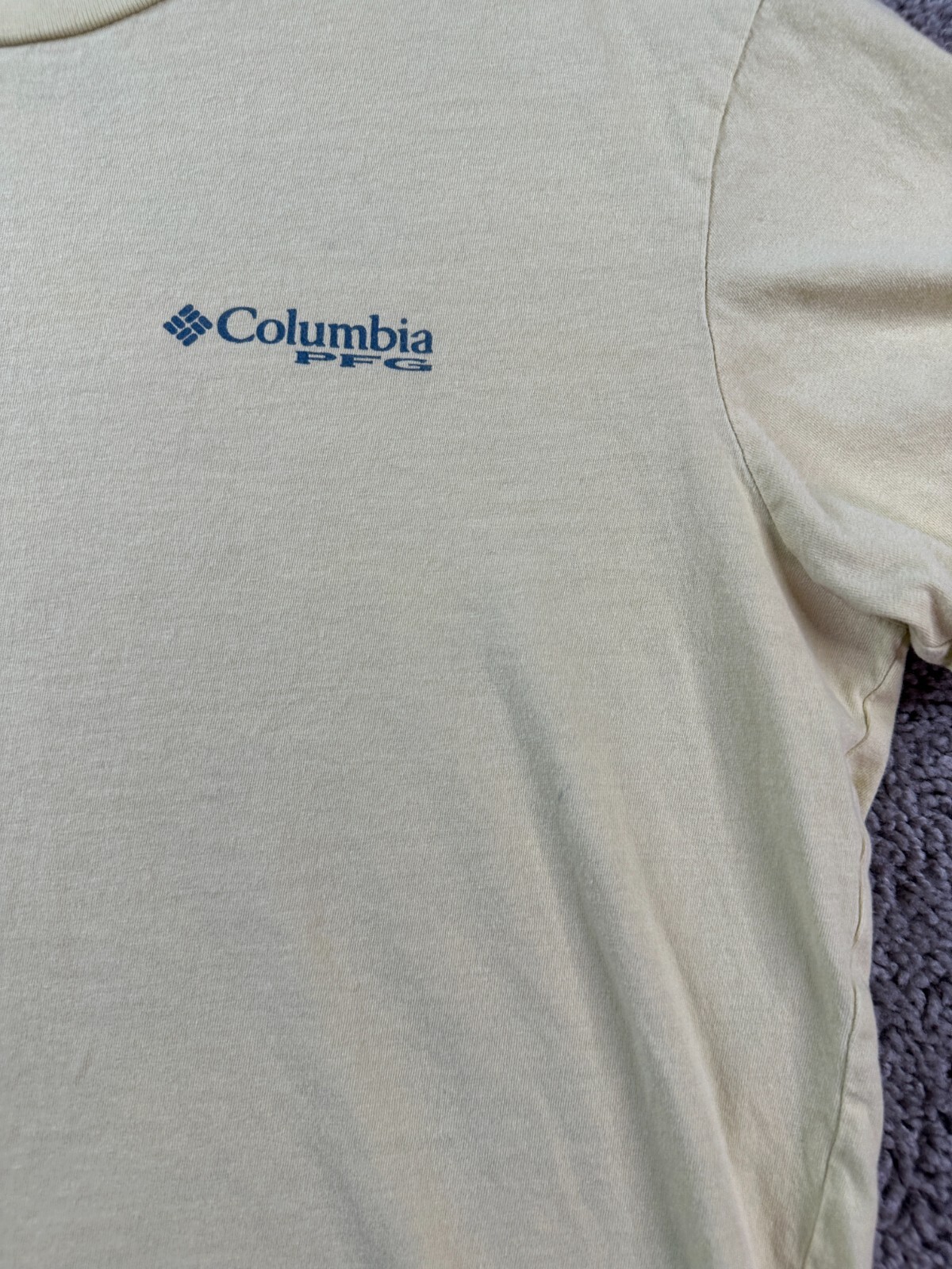 Columbia PFG Shirt Mens Large Yellow Blue Sport Fisherman Short Sleeve FLAW gallery
