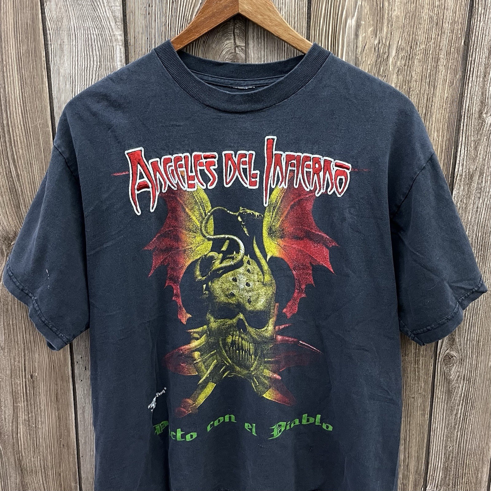Vintage Angeles Del Infierno Pacto Con Diablo Metal Band Tee Shirt Black Large gallery
