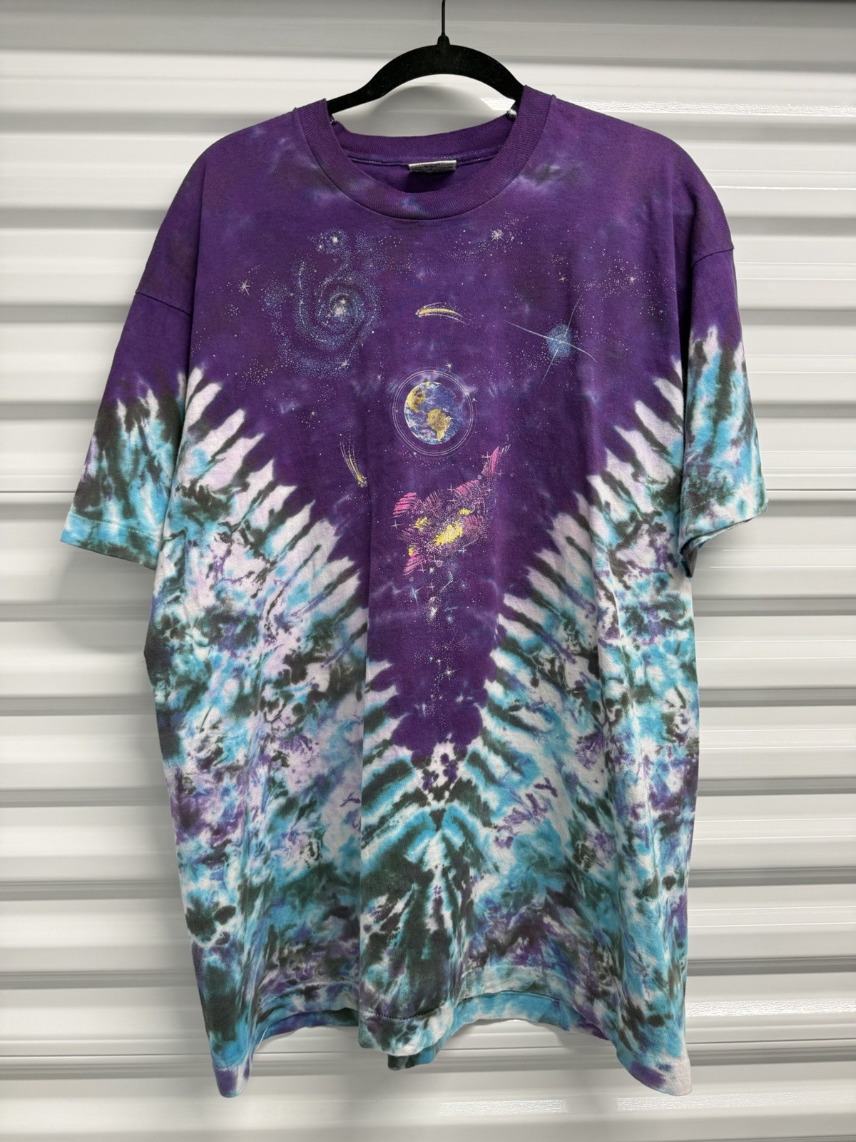Vintage 1992 Liquid Blue GALAXY Tie Dye T-Shirt Mens XL Hippie Rave Single 90s gallery