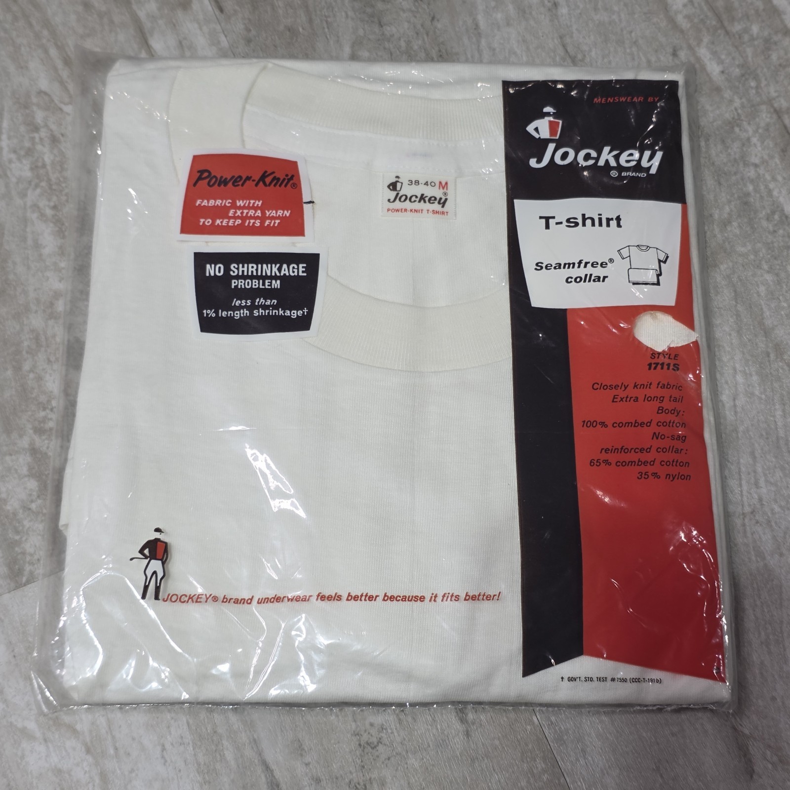 Vintage Jockey White T-shirt Size Medium New ! Old Stock!