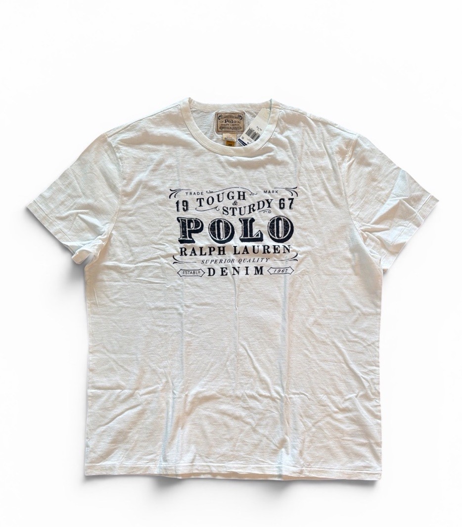 Polo Ralph Lauren Tough & Sturdy Denim Graphic T-Shirt White/Navy Mens XL NWT gallery