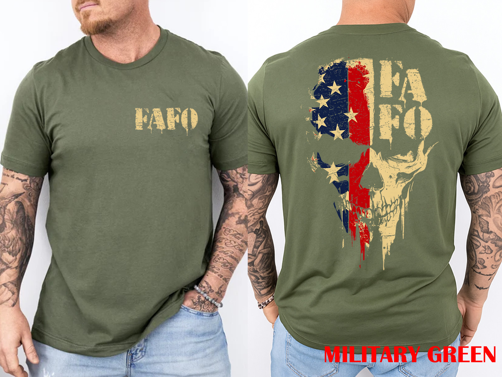 FAFO Skull Patriotic Grunge Style for Men 2 Sided FAFO Skull Front Back T-Shirt gallery