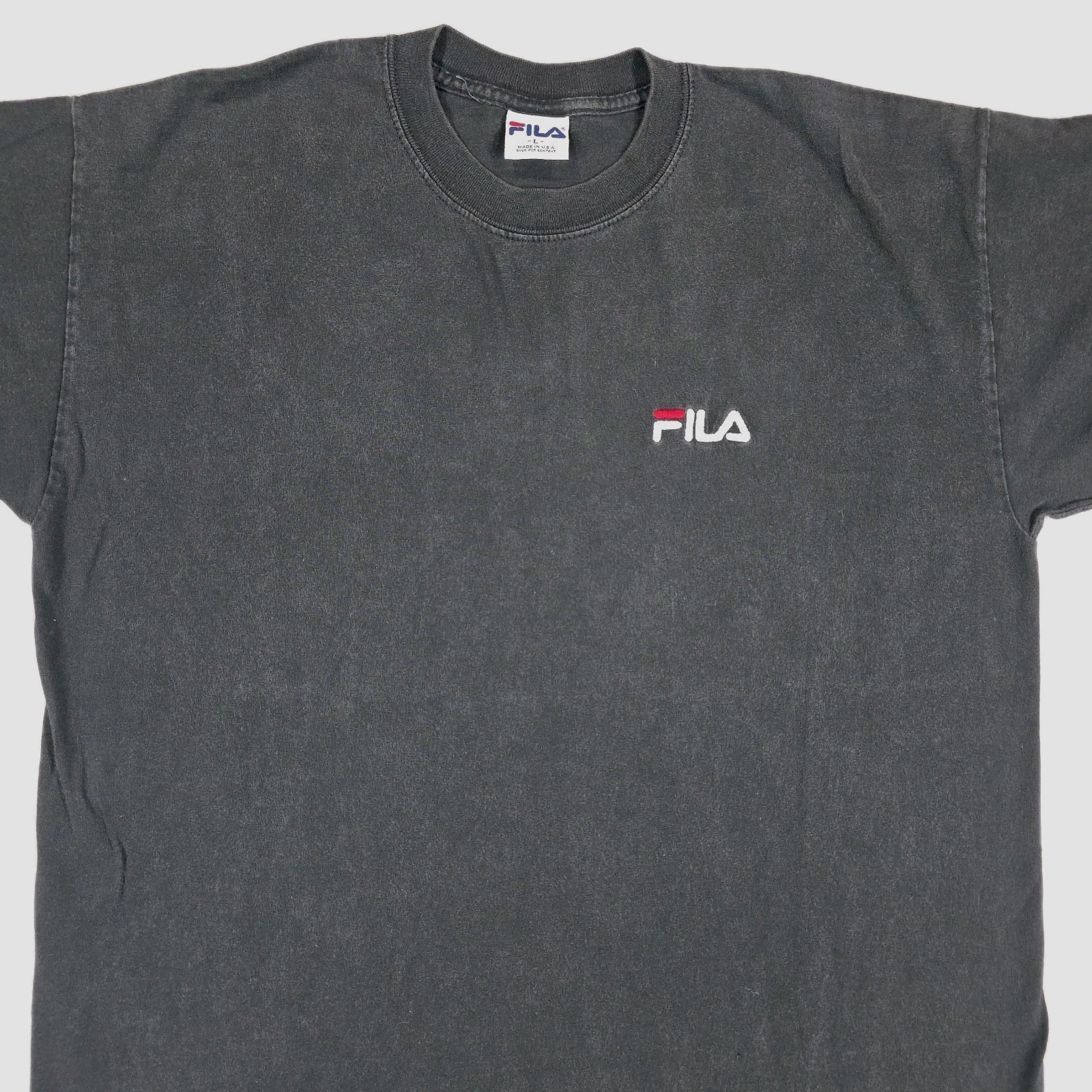 Vintage FILA Shirt Mens Large Black Faded Embroidered Logo Made in USA Sports gallery