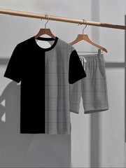 Men’S Plus Size Black And Gray Striped Contrast Print Fashion Round Neck T-Shirt