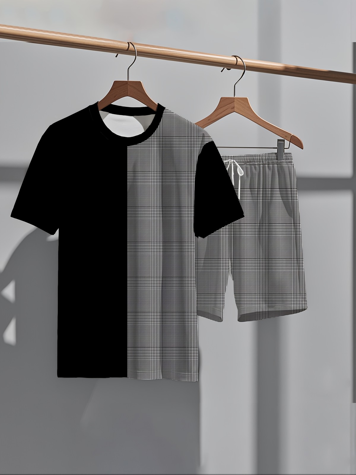 Men'S Plus Size Black And Gray Striped Contrast Print Fashion Round Neck T-Shirt gallery