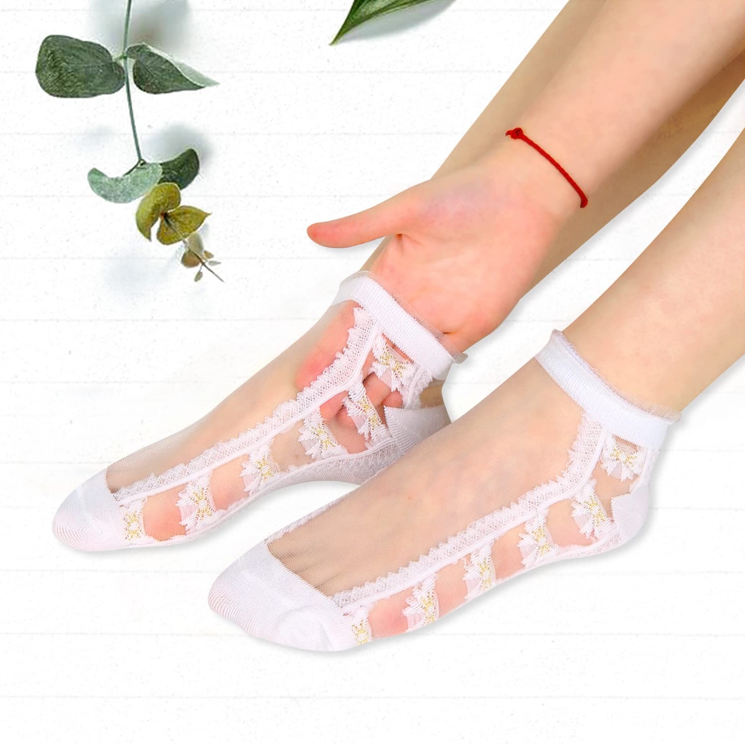 Sheer Ankle Socks for Women Girls White Lace Mesh Ankle Socks Nylon Thin Flor... gallery