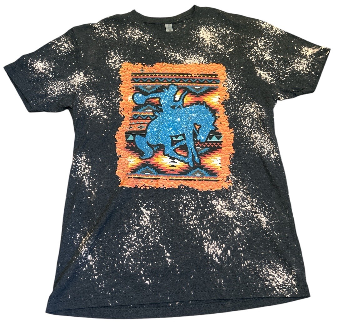 Next Level Tee Mens Sz M Rodeo Western Cowboy Bucking Bronco Cotton Poly Blend gallery