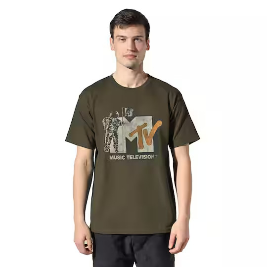 MTV Mens Music Television Spaceman Graphic Military Green Shirt New XL gallery