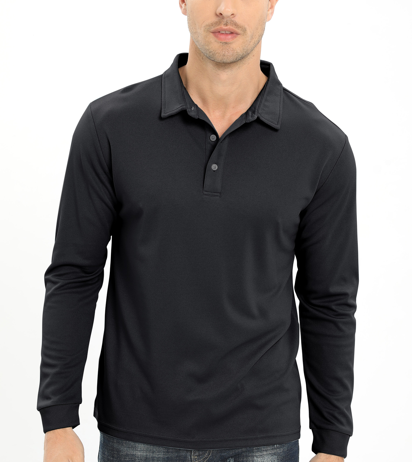 Men's Polo Shirt Long Sleeve Outdoor Golf T Shirt 3-Button Quick Dry Lightweight gallery