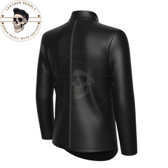 Men’s Black Lambskin Leather Fitted Shirt High Neck Slim Fit Motorcycle Style