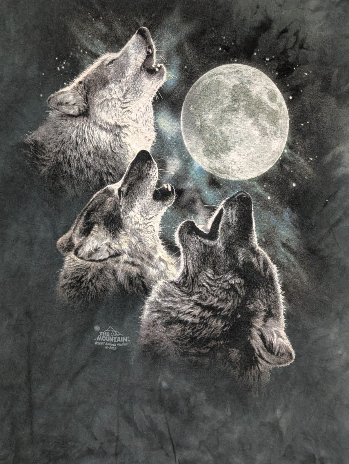 The Mountain Mens T-shirt Green 2007 Tree Wolf Moon Retired Logo XL #6717