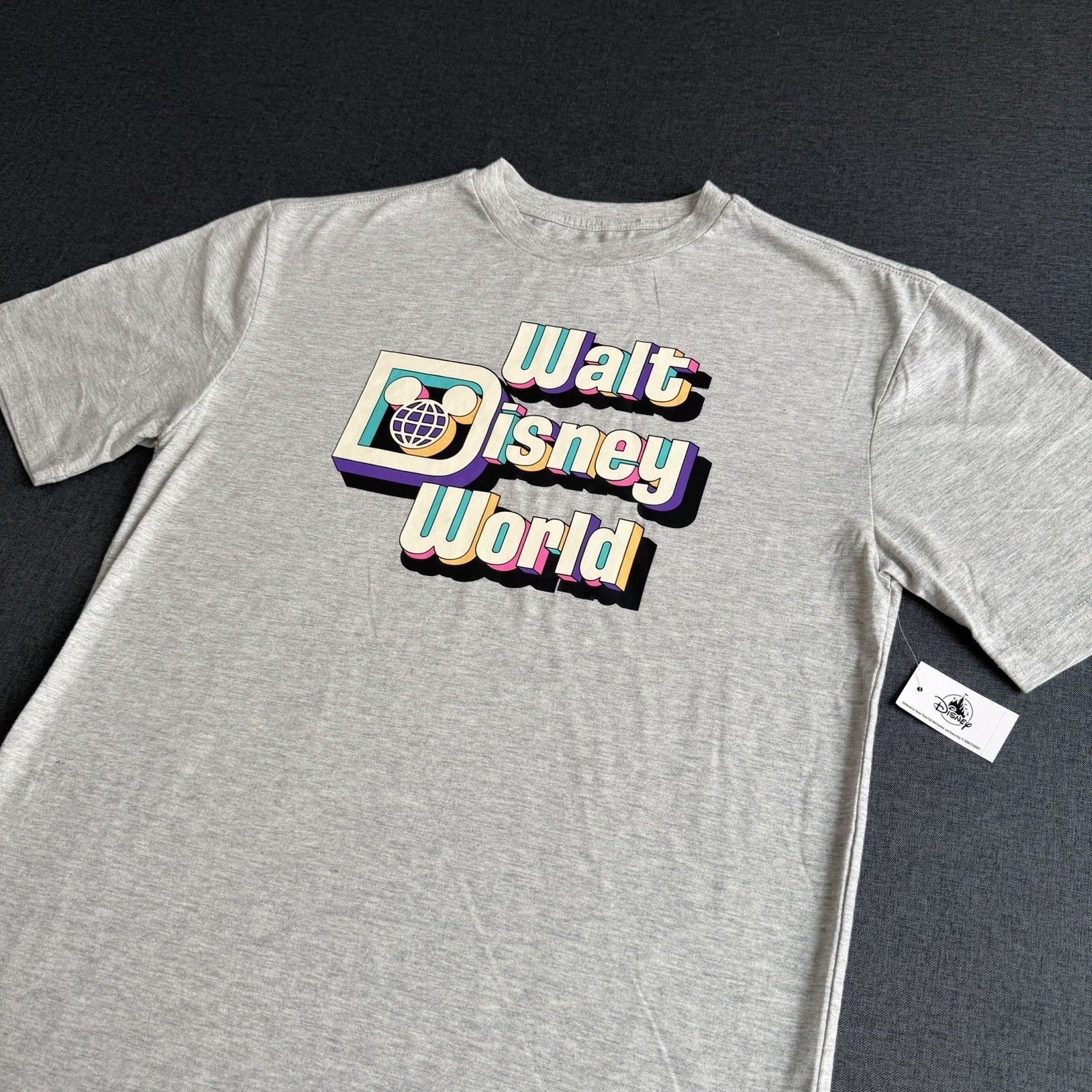 Walt Disney World Mens T Shirt Small Grey Marl Retro Disney Logo Chest 40" gallery