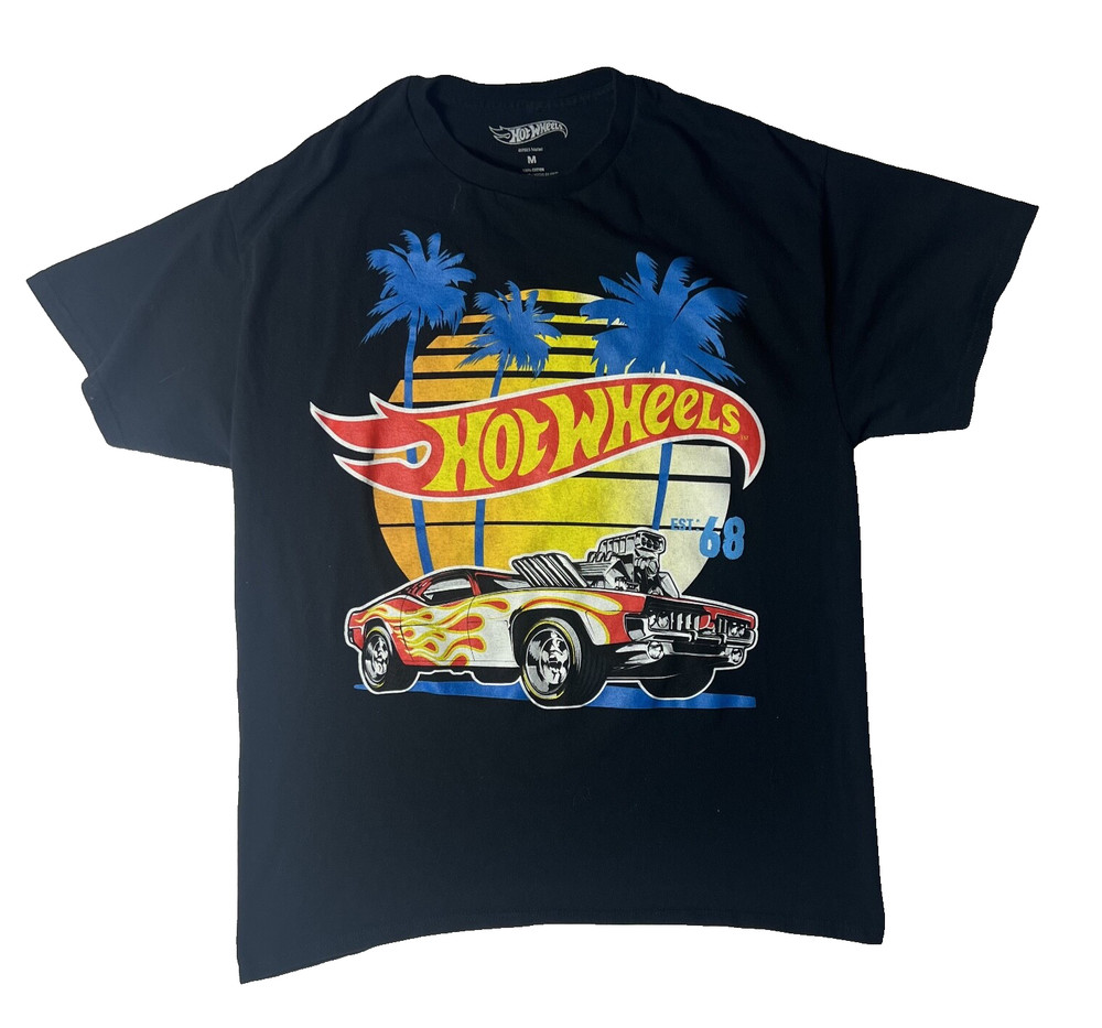 Hot Wheels Mens T-Shirt Size M Design For Speed Cars Pullover Black