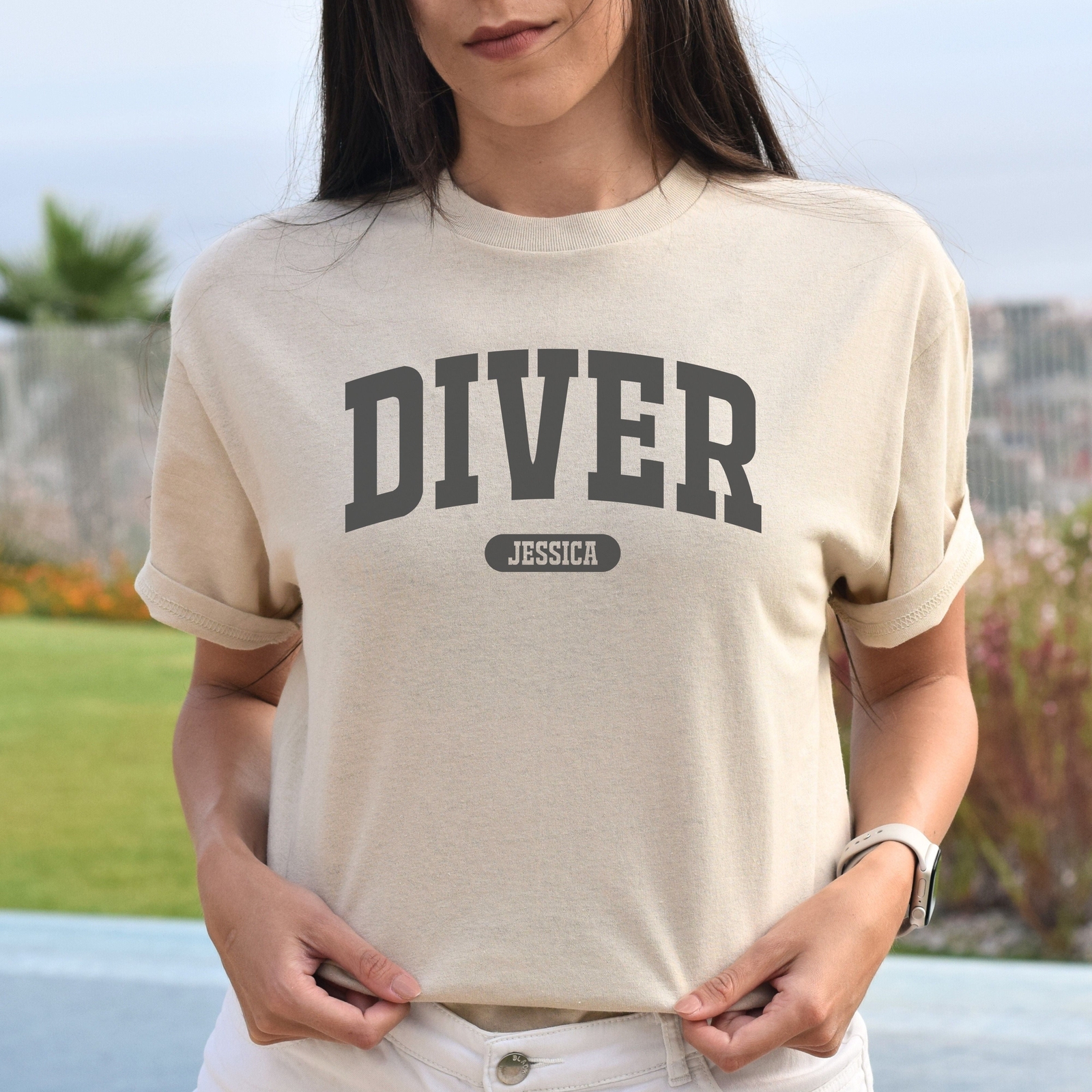 Diver Personalized Unisex T-shirt Custom Scuba diving White Sand Light Blue gallery