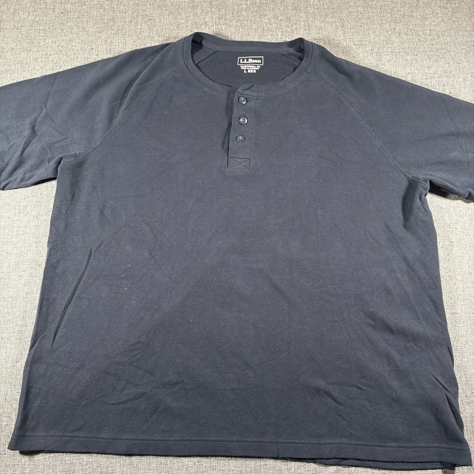 L.L. Bean Henley Shirt Mens L REG Navy Blue Short Sleeve Raglan Traditional Fit gallery