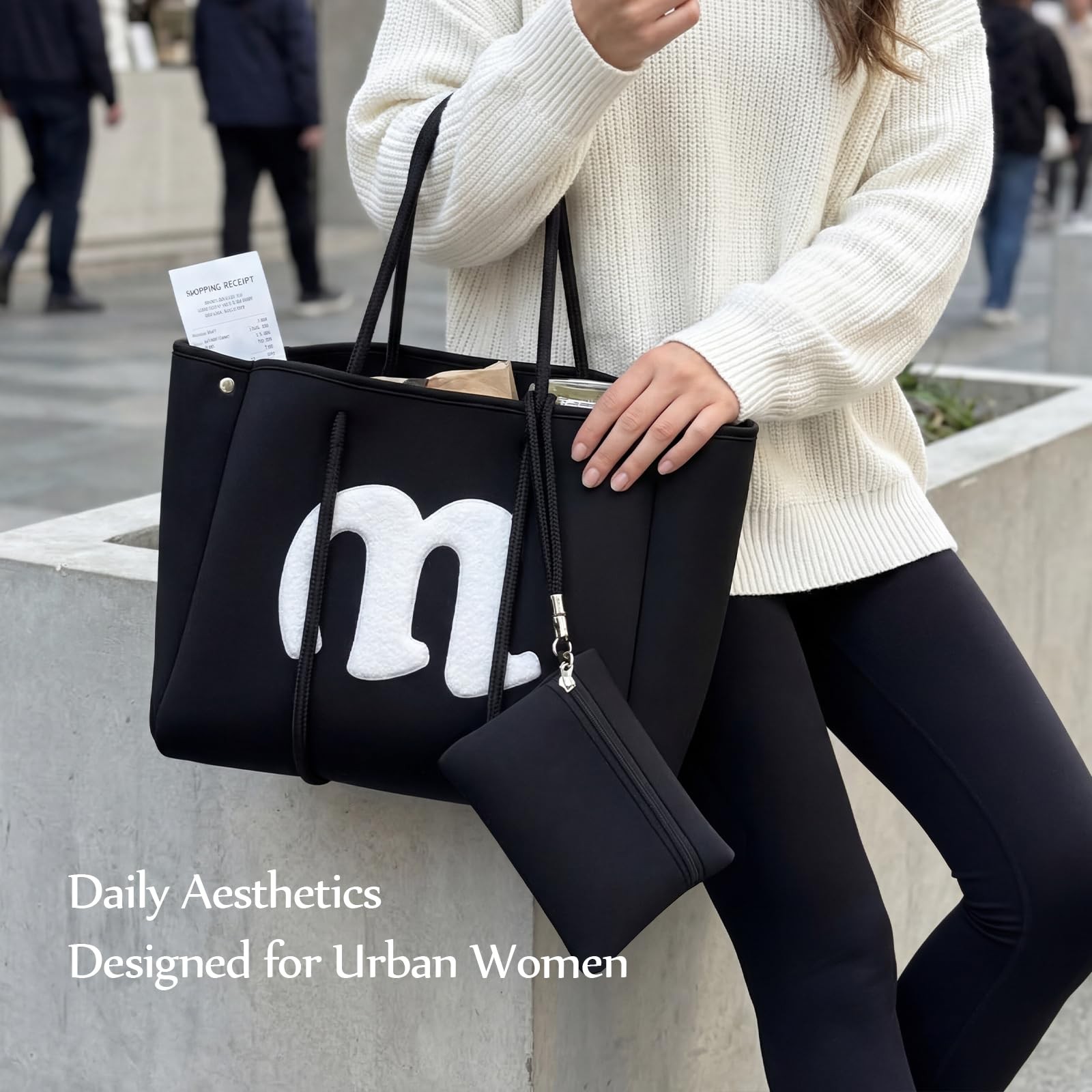 Women Neoprene Tote Bag with Pouch, Waterproof Large Capacity Shoulder Bag fo... gallery
