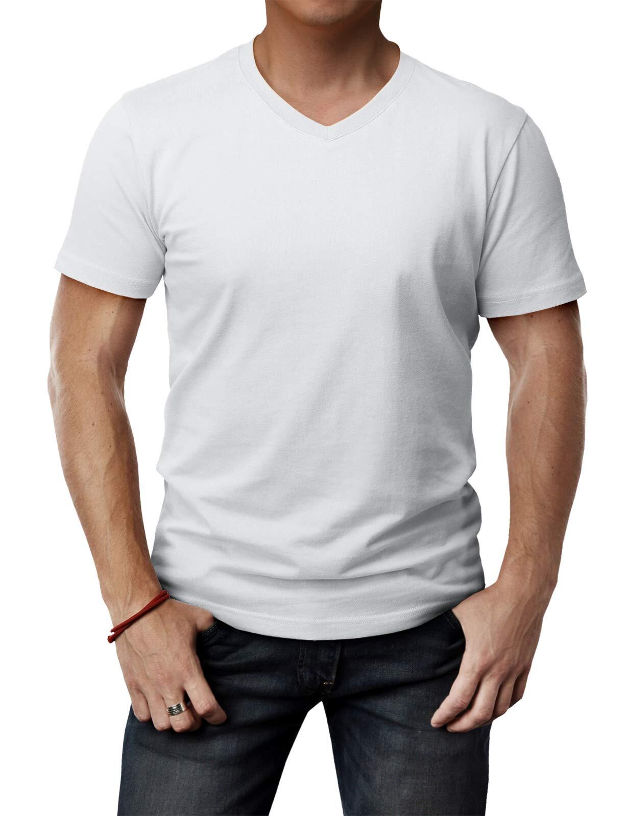 Mens Daily Basic V Neck Short Sleeve T-Shirts with Cotton Blended Fabric WHIT…