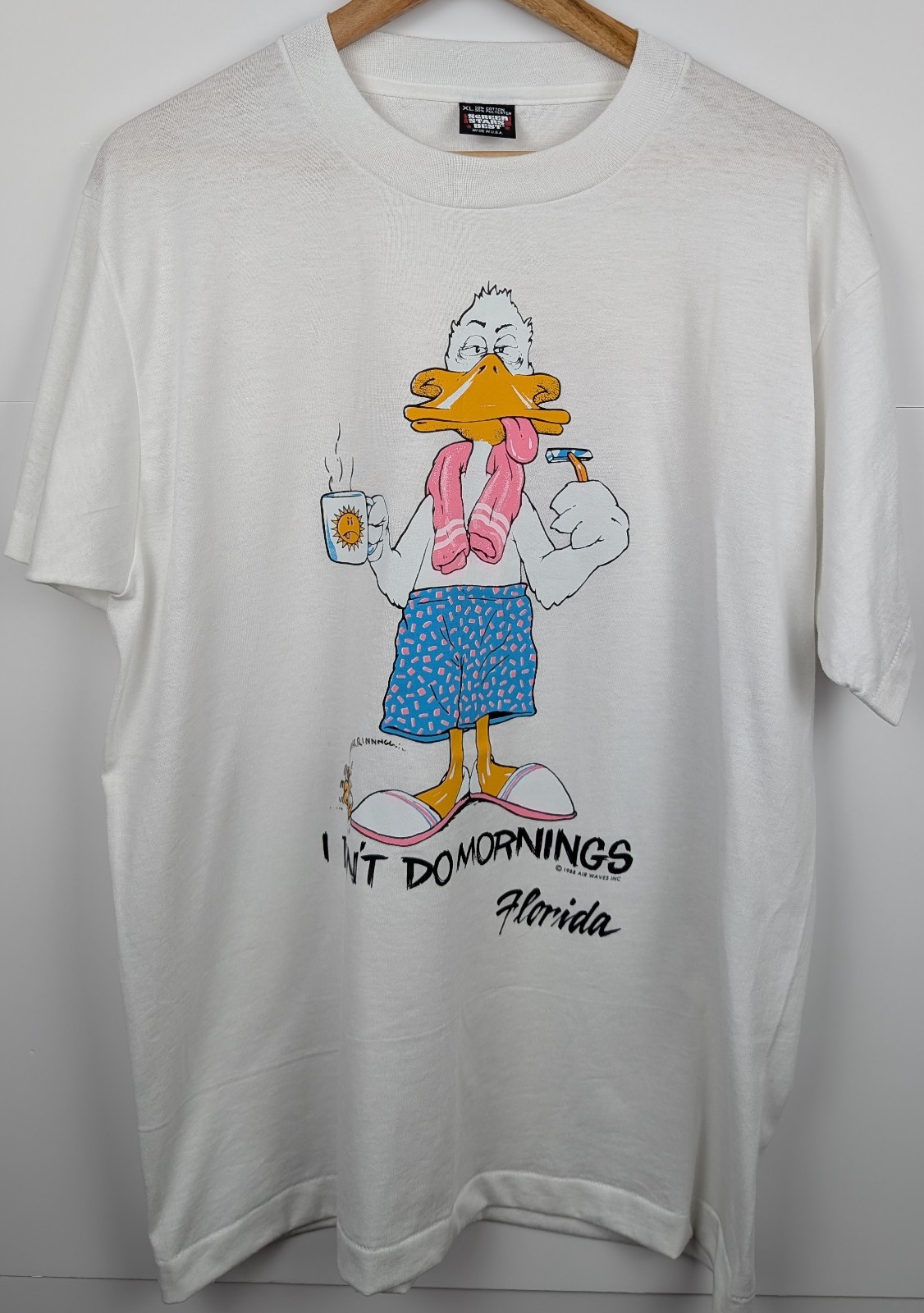 Vintage Screen Stars T-Shirt Mens XL White 1988 Air Waves Duck Single Stitch gallery